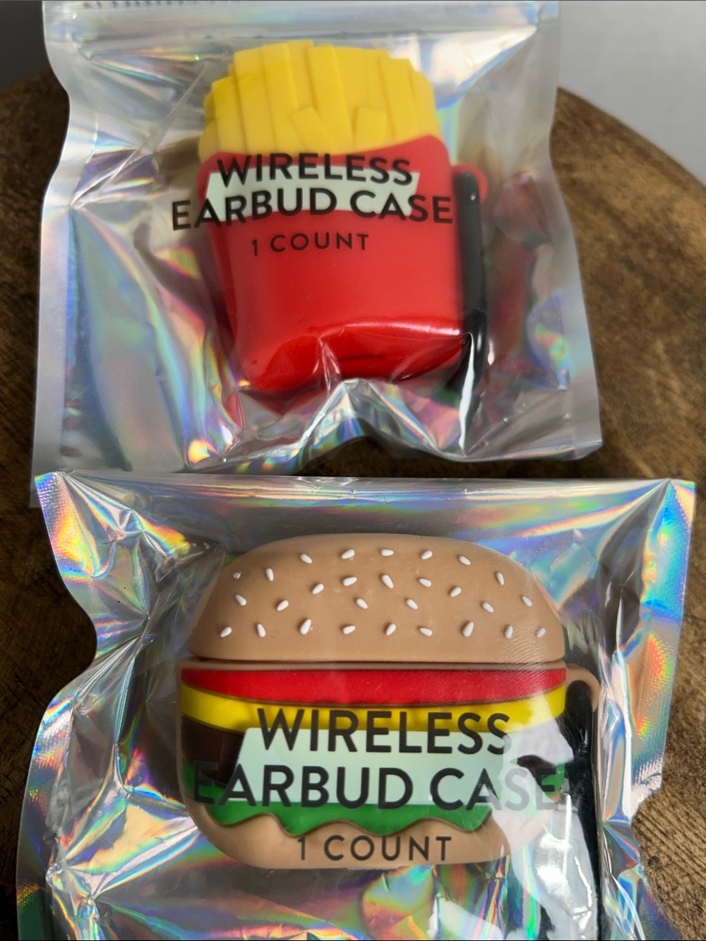Fries & Burger Novelty Wireless Earbud Cases - Red, Yellow, Brown, Green